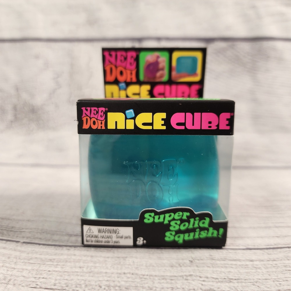 Schylling NeeDoh Nice Cube Teal Blue Super Solid Squish Sensory Fidget Toy New